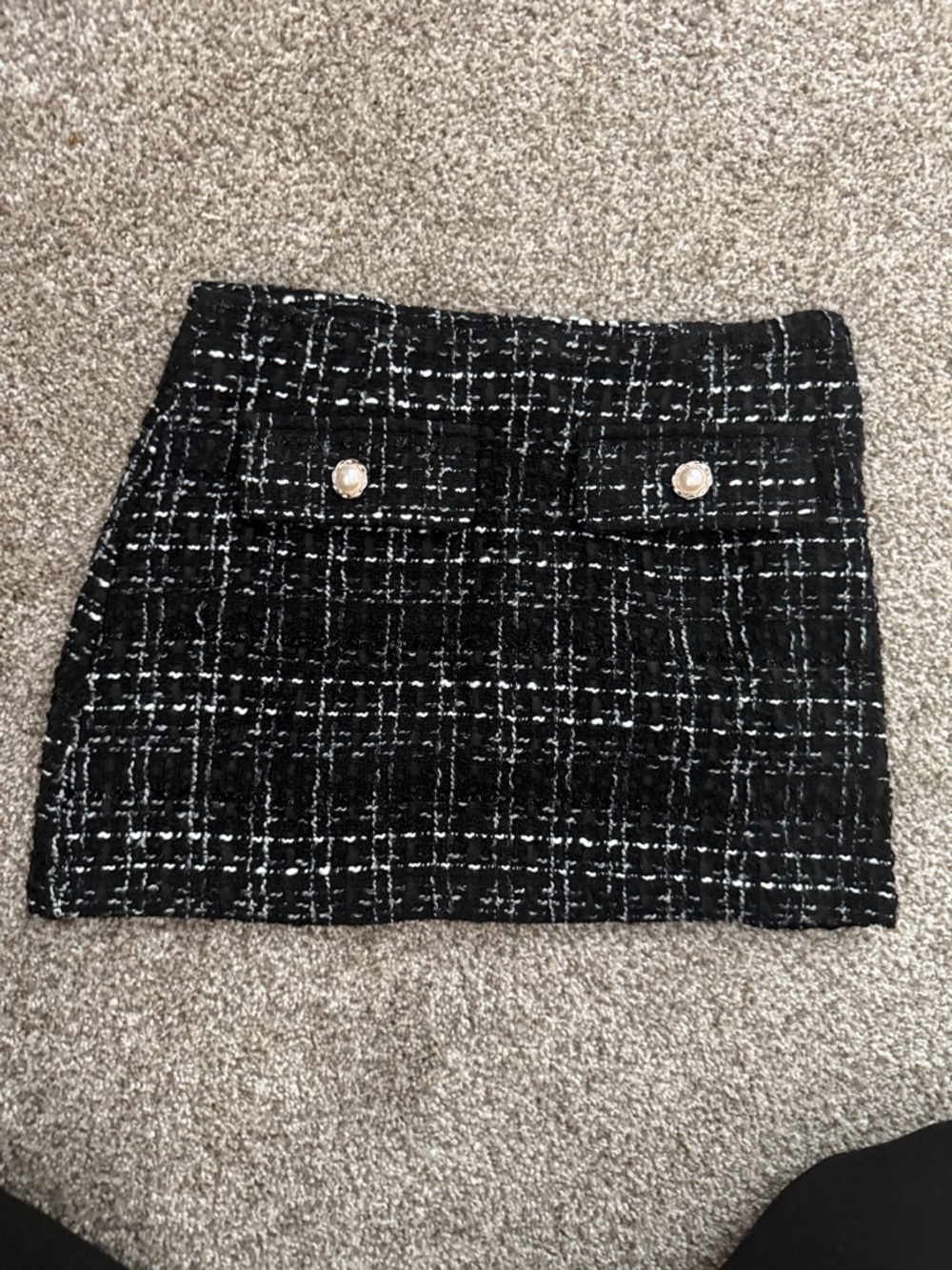 Tweed Mini Skirt with Decorative Buttons - Black